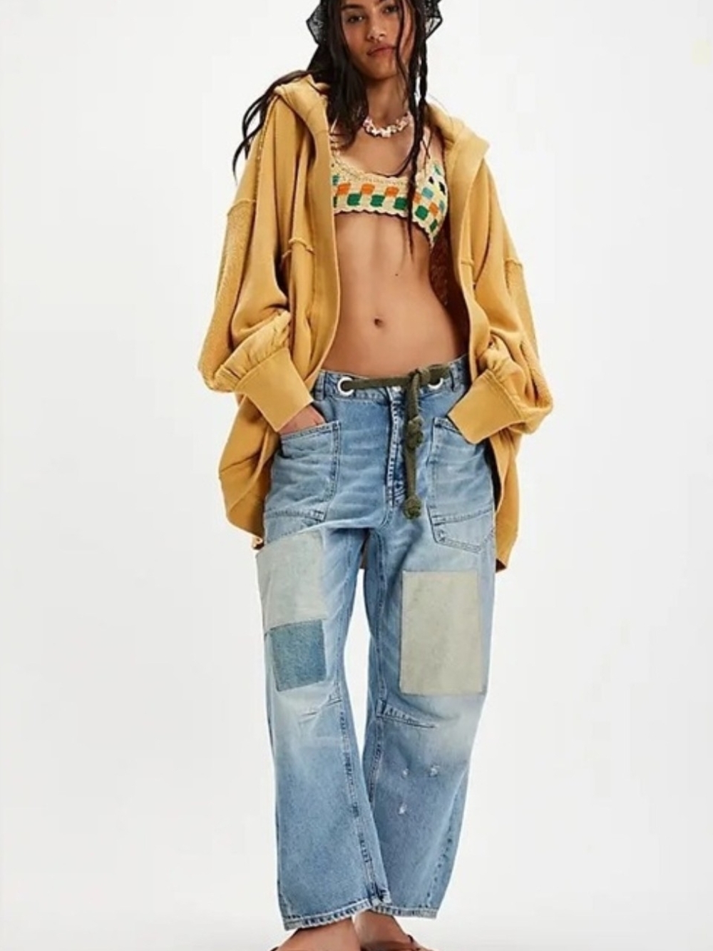 Free People WeThe Free Forever Yours Cardi Sunflower Yellow Oversized Hoodie NWT - Picture 2 of 6